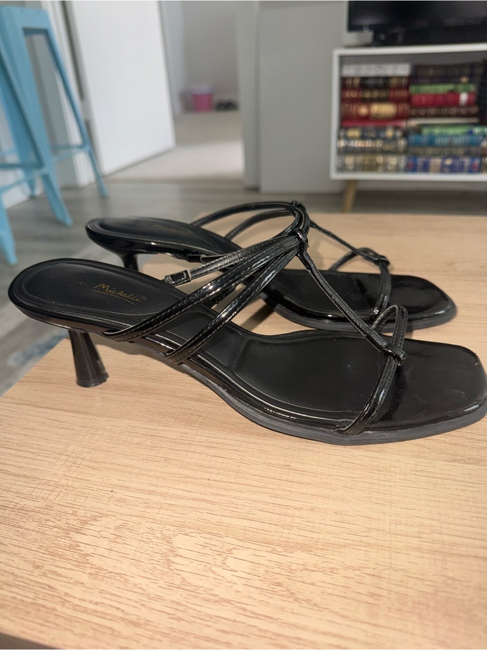 Black Strappy Kitten Heel Sandals